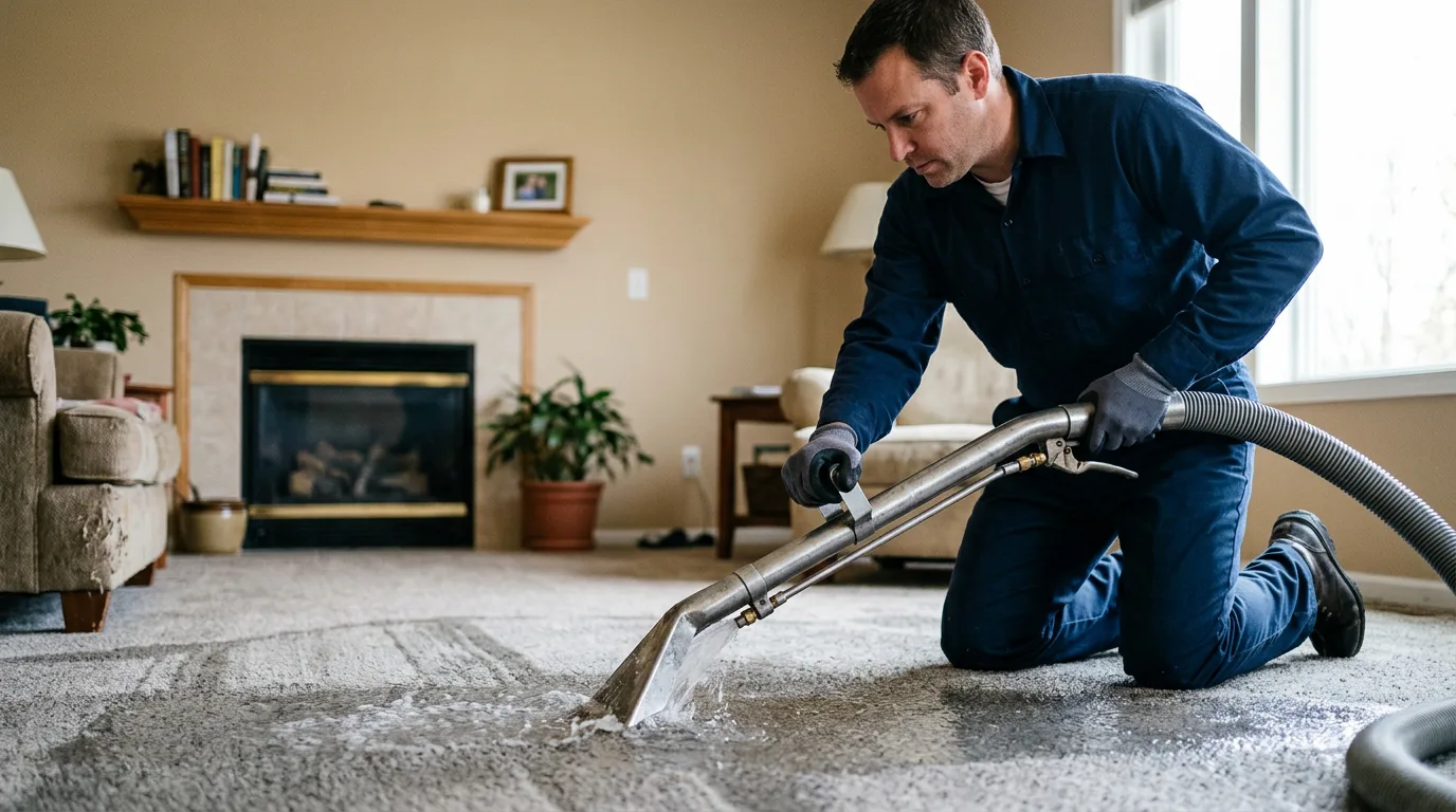 Water damage restoration technician working near Talpa, TX